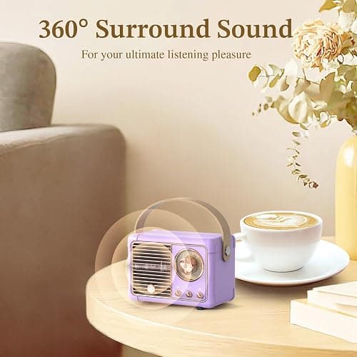 PRUNUS J-999 Retro Bluetooth Speaker,Vintage Decor Mini Wireless Speaker | Cute Old Fashion Style for Kitchen Desk Bedroom Office Party Outdoor Best Birthday Gifts Ideas for Women Teenage(Purple） thumbnail 5