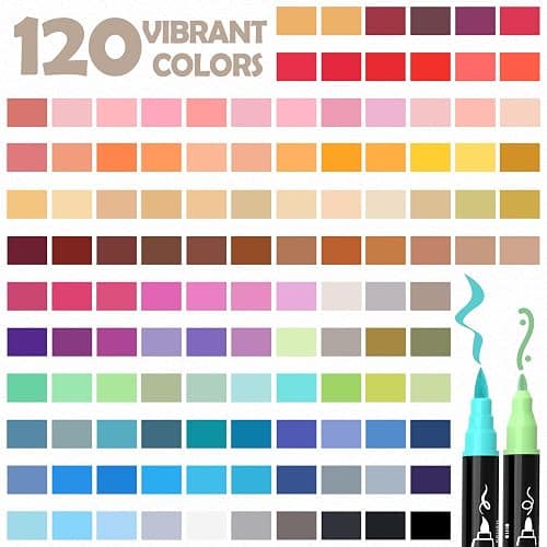 120 Colors Precision Dual Tip Acrylic Paint Markers Pens - Brush & Fine | Performs on Rock, Wood, Paper, Fabric, Egg, Scrapbook, Glass, Ceramic, Canvas, DIY Crafts Art Gift - School Supplies thumbnail 7