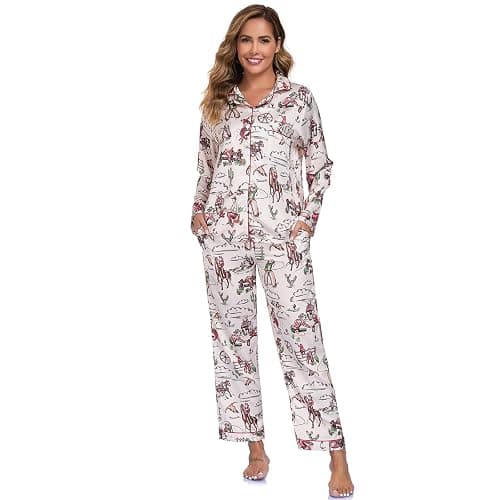 RONGTAI Womens Pajama Sets Button Down Long Sleeve Lapel Shirt with Pocket Matching Pj Pants Two Piece Loungewear Set - Image 1