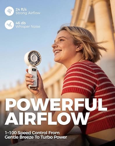 Diveblues Portable Turbo Fan, 100 Speed Handheld Fan with Strong Airflow, Foldable 4 in 1 Personal Fan for Neck, Desk & Travel, USB-C Rechargeable, Lightweight for Summer, Concerts & Outdoor Use thumbnail 3
