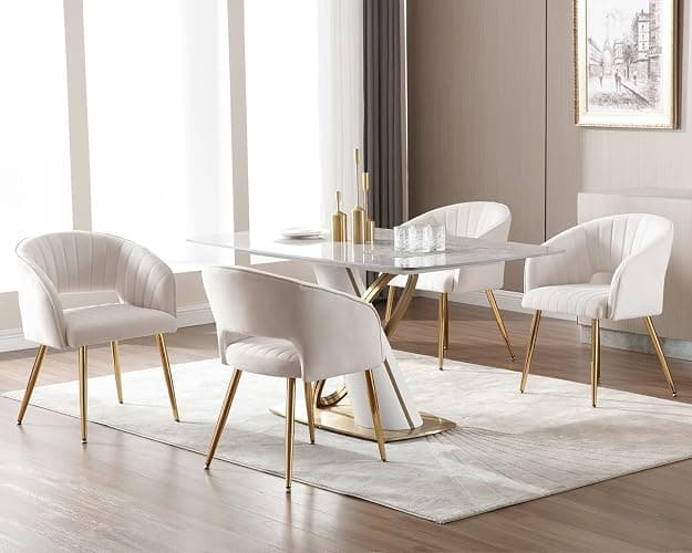 KCC Velvet Desk Chair Upholstered Tufted Chairs Dining Chairs 1 PC & Cream | Modern Accent Armchair Tufted Vanity Chairs with Gold Metal Legs Dining Chair for Dining Room Living Room Restaurant thumbnail 8