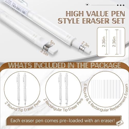 4 Pack Retractable Eraser Pen, 2.3mm Round & 2.5mm Rectangular Tips, Mechanical TPE Eraser Pen with 12 Refills, Pen-Style Erasers for Artists, Students & Professionals Drawing, Drafting, Art & Writing thumbnail 2
