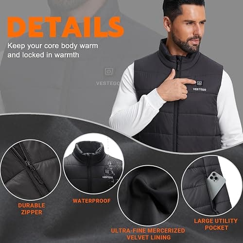Vestego Heated Vest for Men (Battery Pack Included), Heated Jacket for Men, 3 Heating Levels thumbnail 5