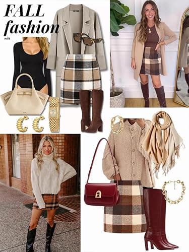 WIFFGO Womens Plaid Skirt 2025 Fall Dress Winter High Waisted Mini Wool Bodycon Pencil A line Dresses Outifts thumbnail 6