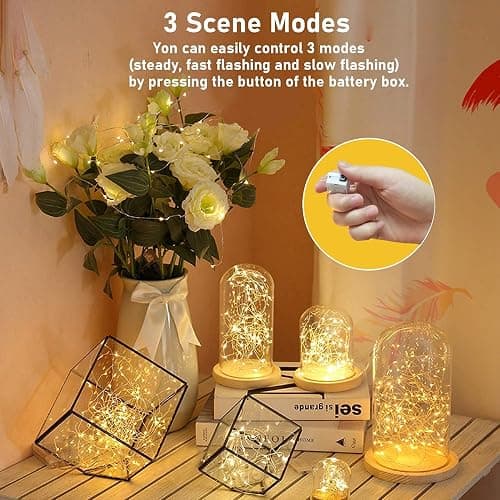 24 Pack Fairy Lights Battery Operated [3 Modes] 7ft 20 LED Mini Twinkle String Lights Waterproof Silver Wire Firefly Starry Lights for Wedding Party Mason Jars Christmas Decorations, Warm White thumbnail 2