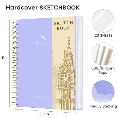 FLYING EAGLE Hardcover Sketchbook for Drawing 8.5 x 11 Spiral Sketch Book for Adults Women Kids with 100gsm 68lb 120 Sheets Premium Paper Sketch Pad for Drawing Books Notebook Art Supplies, Purple | 120 Sheets, 100gsm 68lb, Purple Large Spiral Bound Sketch Pad Premium Drawing Paper Book Artist's Sketchbook for Gift Ideas thumbnail 3