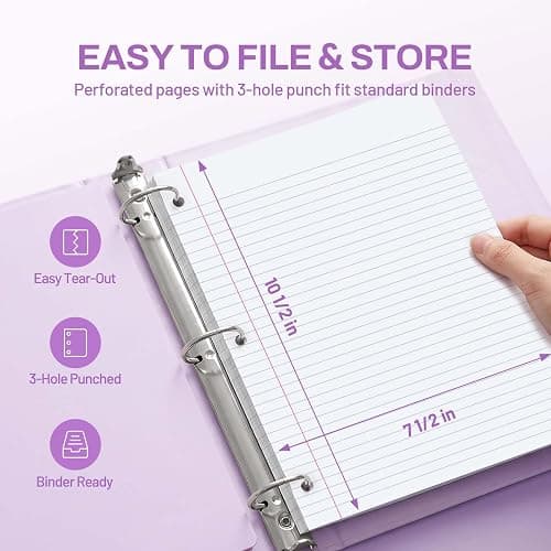 SUNEE Spiral Notebook, 1-Subject, College Ruled Paper, 8" x 10-1/2", 100 Sheets per Notebook, 3-Hole Punched Paper, Water Resistant Cover, Double-sided Pockets, Spiral Lined Notebooks for Work, Purple thumbnail 6