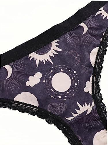 Morvia Variety of Panties Thongs Sexy Cute Chic Gothic Contrast Lace Halloween Skulls Stars Inspired Print Random Underwear thumbnail 8