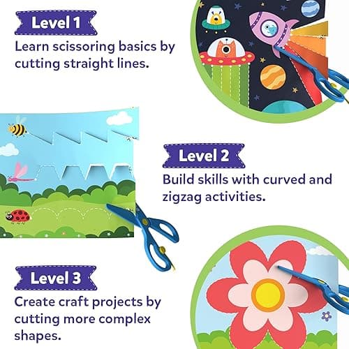 Skillmatics Scissor Skills Activity Book - Snip Snip, 25 Fun Cutting & Creative Activities for Preschoolers, 2 Child-Safe Scissors, Fine Motor Skills Craft Kit, Gifts for Kids Ages 3, 4, 5, 6, 7 - 1. Multi-Theme thumbnail 4