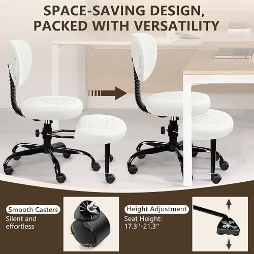 AtHope Ergonomic Cross Legged Office Chair with Wheels - Adjustable Height for Meditation, ADHD Desk & Yoga - Wide Criss Cross Design with Lumbar Support, Kneeling Chair - Off White thumbnail 7