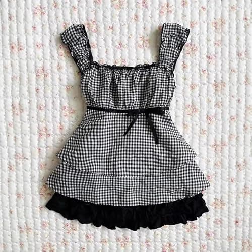 Baby Crop Tees Women Y2K Plaid Dot Graphic Shirts Coquette Lace Ruffle Babydoll Tshirt Fairy Grunge Aesthetic Clothes thumbnail 3