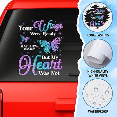 in Loving Memory Car Decal for Loss of Loved One, Custom Memorial Car Sticker Any Text, Photo Waterproof Memorial Decal for Cars, Window, Trucks Sympathy Gift for Loss of Son Mom Dad (MEMORY-10) thumbnail 5