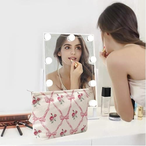Cosmetic Bags for Women - Corduroy Cosmetic Bag Aesthetic Women Handbags Purses Smile Dots Makeup Organizer Storage Makeup Bag Girls Case Bags (Flowers-Apis) thumbnail 7