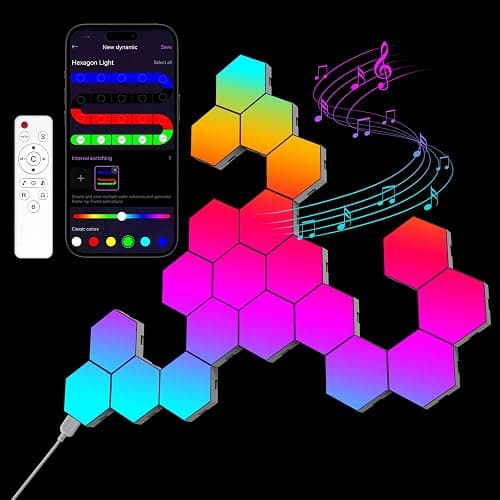 OJQ 20 Pack Hexagon Lights Wall RGB Panel - Hexagonal Led Lights Room Decor Wall Lights Birthday Decorations Gaming Equipment Honeycomb Shape Panels Hexagon Gaming Lights for Bedroom Children - Image 1