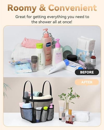 Temede Mesh Shower Caddy Tote, Large Shower Caddy Basket Portable, Quick Dry Hanging Toiletry Bag, 8 Storage Pocket Handle Bath Organizer for College Dorm, Gym, Camp, Travel - Black thumbnail 5