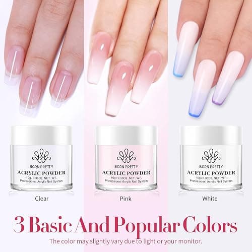 BORN PRETTY Acrylic Nail Kit - Powder & Liquid Set, Pink, White, Clear Acrylic Powder with Nail Liquid Monomer for Quick Gel Extensions thumbnail 2