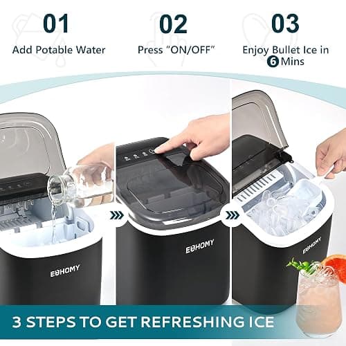 EUHOMY Countertop Ice Maker Machine with Handle, 26.4lbs Per Day, 9 Ice Cubes Ready in 6 Mins, Auto-Cleaning Portable Ice Maker with Basket and Scoop, for Home/Kitchen/Camping/RV (Black) thumbnail 7
