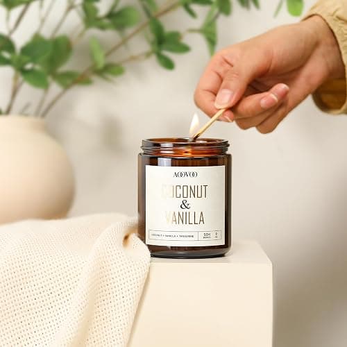 AOOVOO Coconut Vanilla Candles - 9 oz Scented Candles, Aromatherapy Candle, Soy Candle for Home Scented thumbnail 6