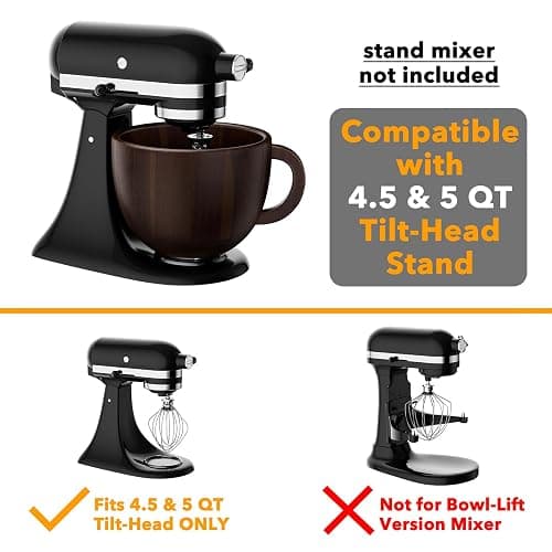 SpaceAid Wooden Bowl with Handle, Kitchen Space Aid Acacia Wood Mixing Bowls Holder for Stand Mixer, Compatible with 4.5 & 5 QT Tilt-Head Models Kitchen, Dark Wood thumbnail 5