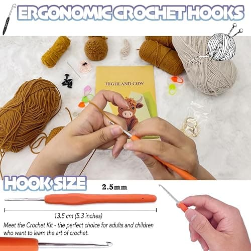 Highland Cow Crochet Kit for Beginners Intermediates - 2 Pcs Animals Craft Crochet Starter Kit with Step-by-Step Video Tutorial, Easy Knitting Set for Adults Kids, Women Learn to Crocheting Gift Idea thumbnail 3