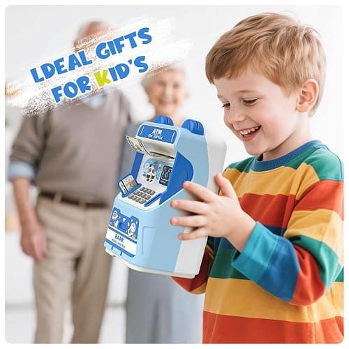 Rabbit ATM Piggy Bank for Girls with Automatic Bill Roller, Electronic Coin Bank with Simulated Card Slot & Facial Recognition, ATM Money Saving Box with Music Function for Kids(Blue) thumbnail 7