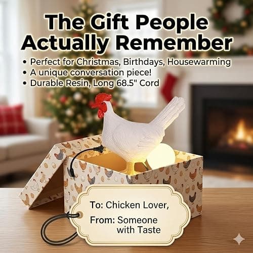 AMPlug in Funny Chicken Night Light Lamp – Rooster Laying Egg Light, Farmhouse Table Decor, Unique Gift for Chicken Lovers (Includes Bulb) thumbnail 6