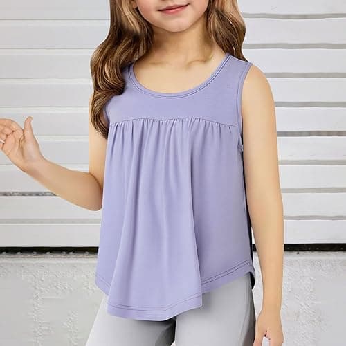 Girls Tank Top Loose Sport Running Sleeveless T Shirts Kids Plain Crew Neck Undershirts Summer Workout Tops Clothes thumbnail 6