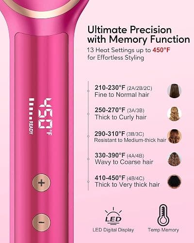 Terviiix Hair Straightening Brush Magenta - Rapid Heat Hair Straightener Brush 450°F in 20S, Ionic Technology, 13 Settings, Dual Voltage, Anti-Scald, for Frizz Control & Daily Styling thumbnail 6