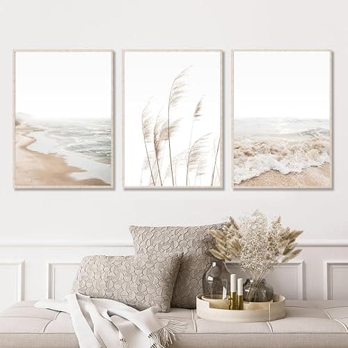 Beach Wall Art Boho Prints Coastal Canvas Wall Art Decor Beach Pictures Pampas Grass Ocean Poster Plant Landscape Scene Artwork for Living Room Bedroom 12x16 Inch Unframed Set of 3 thumbnail 3