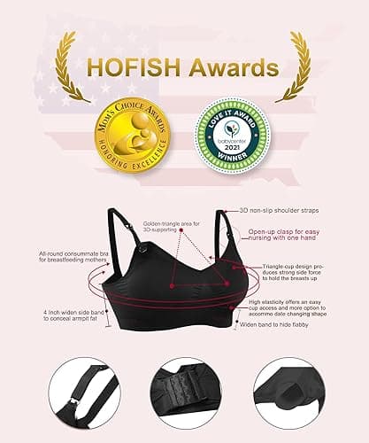 HOFISH 3PACK Full Bust Seamless Nursing Maternity Bras Bralette S-XXL with Extra Bra Extenders & Clips - Large - 3pcs/Pack(black) thumbnail 2