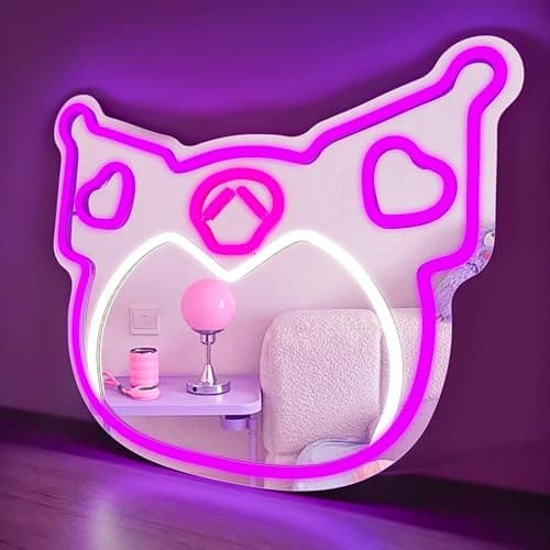 Anime Mirror Neon Sign Dimmable Led Neon Mirror Sign for Dresser Room Decor Anime Wall Neon Light Up Acrylic Bedroom Wall Locker Room Living Room thumbnail 6