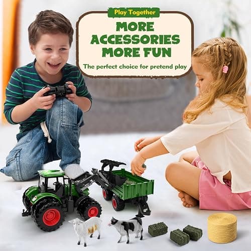 Remote Control Tractor Toy with Trailer | Metal Front Loader Farm Vehicle Set with Lights & 8-Wheel Design, RC Tractor Truck for Boys & Girls Ages 3-9, Fun Farm Toy Gift for Toddlers & Kids thumbnail 8