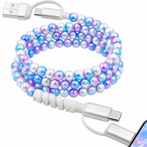 Atsidexa 4-in-1 Beaded Charging Cable, MFi Certified, Works with CarPlay, 3.3FT 60W Fast Charger Cord for iPhone 17/16/15/14/13/12/11, iPad, Samsung, Android and More (Mermaid Glow) - Image 1