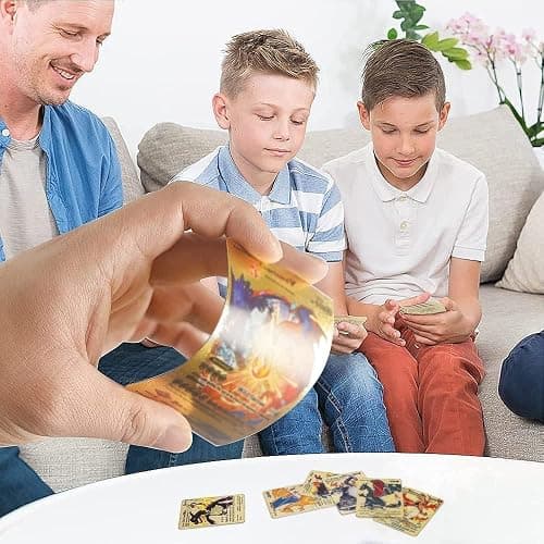 Strinify 55 PCS Gold Cards Packs Vmax DX GX Rare Golden Cards Deck Box Gold Foil Card for Birthday Party Favors Gifts (No Duplicates) (Golden) thumbnail 2