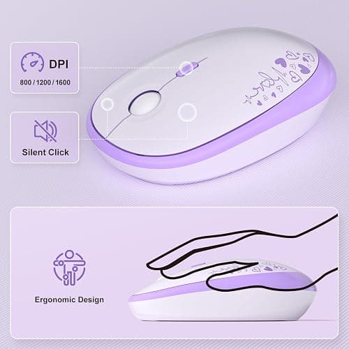 MOFII Wireless Keyboard and Mouse Combo, Cute Colorful Full Size Keyboard and Adjustable Mouse, 2.4GHz Retro Typewriter Keyboard and Mouse Set for PC/Desktop/Laptop/Windows (Purple Colorful) thumbnail 4