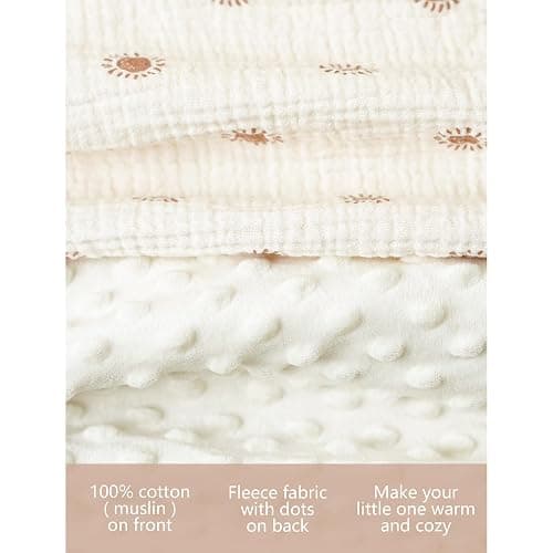 Konssy Baby Blankets for Unisex Boys Girls, Super Soft Nursery Minky Blankets with Muslin Cotton Front and Dotted Fleece Backing, Printed Bed Throws Newborn thumbnail 4