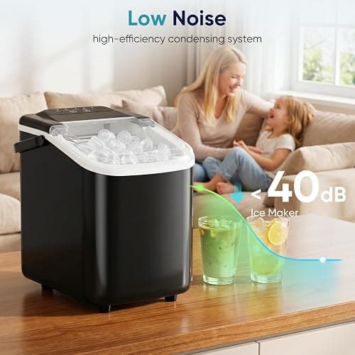 DUMOS Ice Maker, Nugget Ice Machine Countertop with Basket, Scoop and Portable Handle, 26lbs Daily, 9 Bullet Cubes in 6~8 Mins, Self-Cleaning for Kitchen, Office, Outdoos, RV Camping thumbnail 6