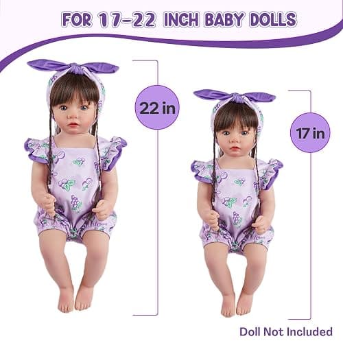 BABESIDE 2 Pcs Reborn Baby Doll Clothes Set for 17-22 Inch Babydolls, Fruit Pattern Baby Dolls Clothes Accessories with Headband for Realistic Babydoll Girl, Purple Grapes thumbnail 5
