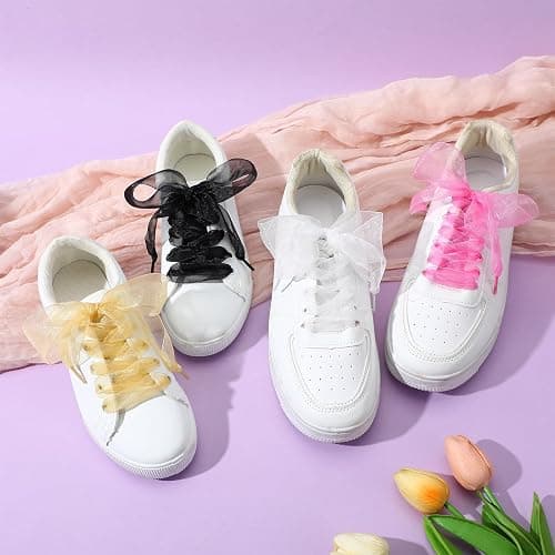 YBEATY 4 Pairs Fashion Shoelaces Casual Ribbon Flat Snow Yarn Shoelace Soft Silk Stain Organza Shoestrings for Ladies Women thumbnail 4