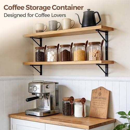 ComSaf Coffee Storage Canister with Acacia Wood Lids & Scoops 0.8Qt 2Pack | Glass Containers for Coffee Lover, Whole Beans Grounds Sugar, Coffee Bar & Office Tabletop, Jars with Labels, Lead-Free thumbnail 5