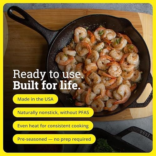 Lodge Seasoned Cast Iron Skillet - PFAS-Free, Non-Toxic Cookware - Use with an Oven, Stove, Grill, or Campfire - Naturally Non-Stick & Oven Safe - 10.25 Inches thumbnail 5