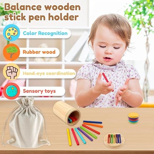 Children's Montessori Toys for 1-3 Year Old, Color Sorting Toys for Toddlers, Wood Color Shape Sorting Toy, Fine Motor Developmental Infants Sensory Matching Games Educational Toy Gift for Kids thumbnail 5