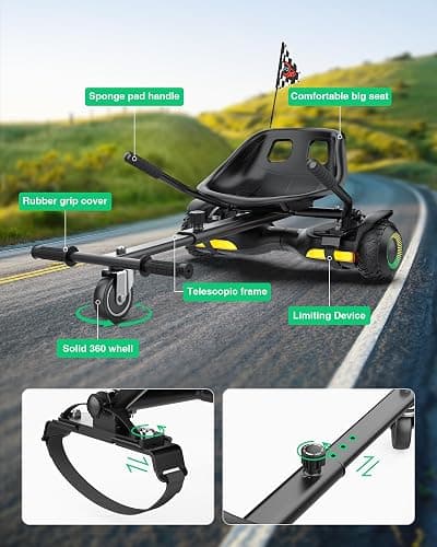 Gyroor Scooter with Adjustable Seat Attachment, 6.5" All-Terrain Self Balancing Scooter, 500W Motor, LED Lights & Bluetooth for Kids and Adults, Black thumbnail 4