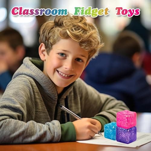 3Pack Slow Rise Glitter Squishy Cube Square Ice Cube Malt Sugar Stress Balls for Adults&Kids, Nice Stress Cube, Sensory Fidget Toys for Mellow and Chill, Classroom Treasure Box(Purple/Pink/Blue) thumbnail 3