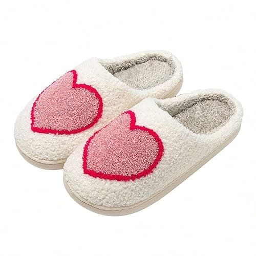 QQGB Women's Men's Cute Fuzzy Heart Slippers Memory Foam Fluffy Couple Slippers Cozy House Indoor Outdoor Shoes - Image 1