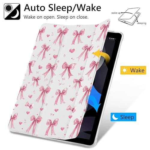 JOYLAND Girly Ribbon Bow Pattern Case for iPad (A16) 11th Gen 2025 11-inch/10th Gen 2022 10.9 inch, Pencil Holder & Clear Transparent Soft TPU Back & Trifold Pad White Shell for Girls Women thumbnail 4