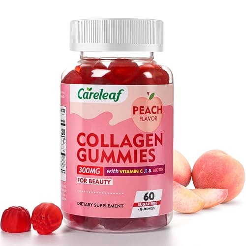 careleaf Sugar Free Collagen Gummies with Vitamin C Vitamin E Support Natural Collagen Production, Healthy Hair, Nails and Bones,Peach Flavor,60 Gummies for 30 Days Supply - Image 1