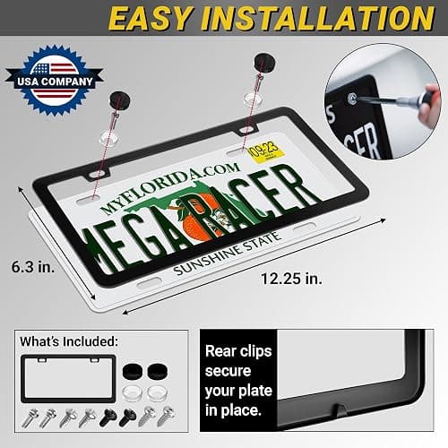 Premium Slim Matte Black License Plate Frame – 1 Piece, Rust-Free Stainless Steel & Rattle-Free, Street Legal, Universal with Screw Caps, Thin Edged Metal Front or Rear Car Tag Holder for Men & Women thumbnail 7