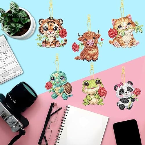 Masendp 8 Piece 5D DIY Animal Diamond Painting Double Sided Keychain Set, Flower Diamond Pendant Hanging Animal Art Decoration for Adult Beginner Pack Birthday Family Party Decoration thumbnail 7