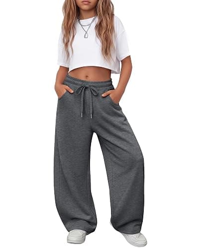LessonZoo Girls Sweatpants 5-16y Baggy Barrel Pants Teen Wide Leg Open Bottom Casual Drawstring Soft Sweat Pants with Pockets - Image 1